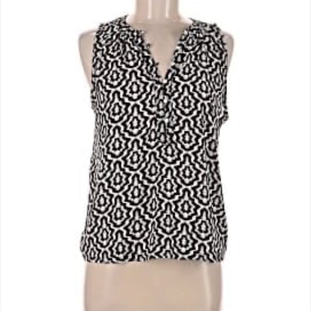 LOFT Black White Print Sleeveless Blouse Med - Picture 6 of 10